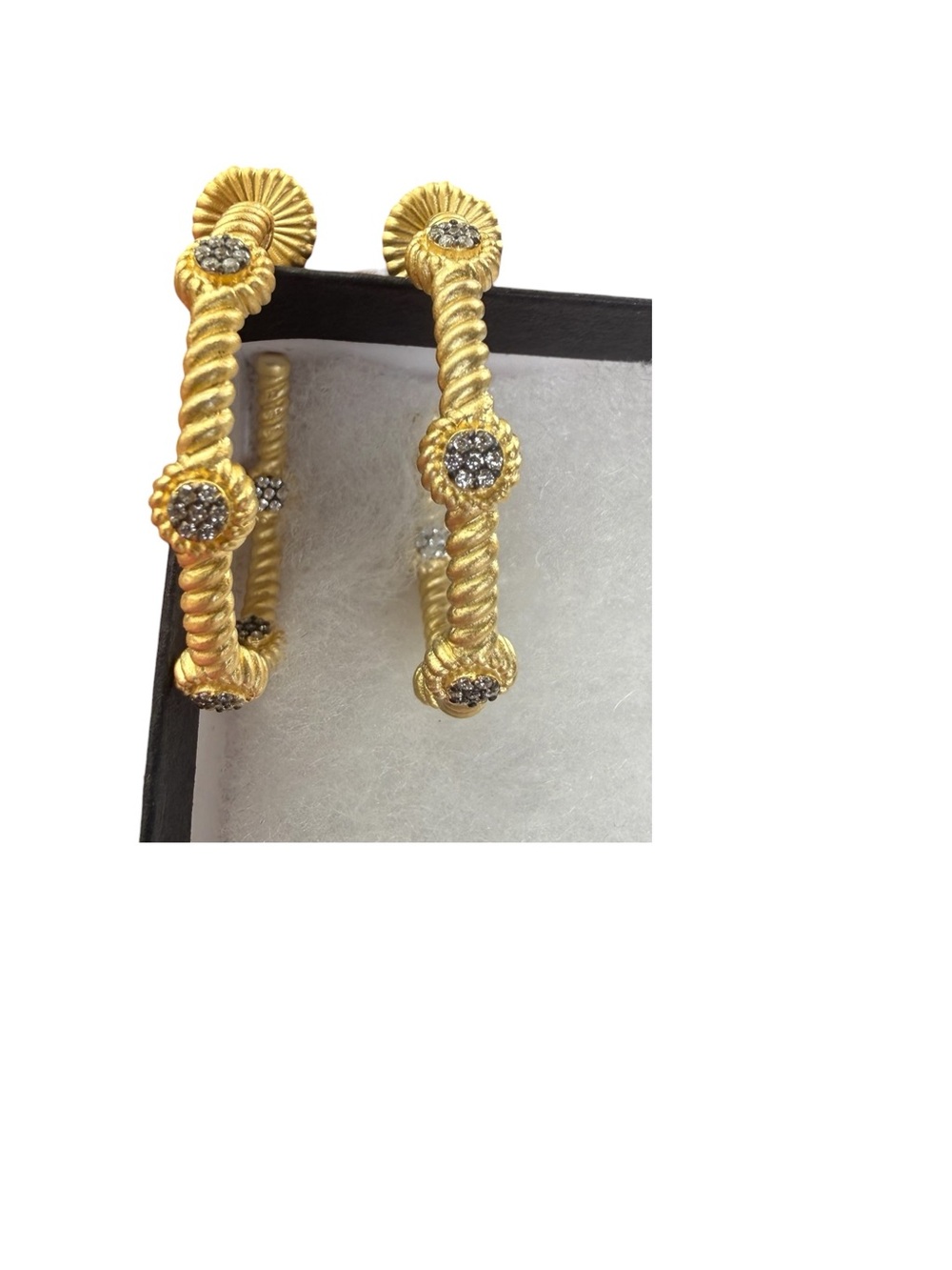 New in Box Freida Rothman 925 Sterling Gold-Tone Hoop Earrings w Crystal Accents